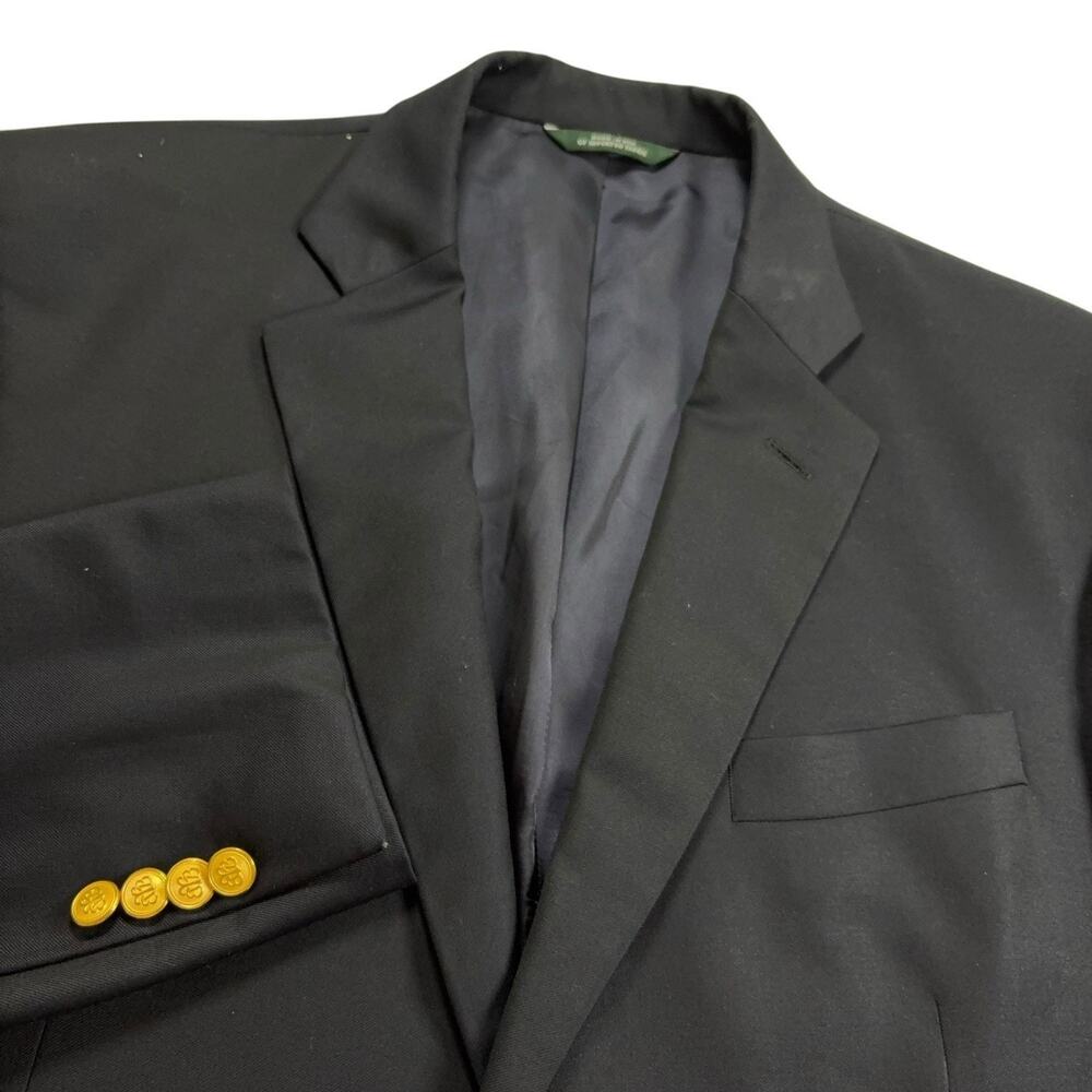 Brooks Brothers Saxon Wool Blazer Men 44R Black Gold Button Sport coat Madison